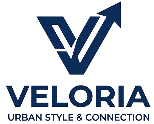 Veloria logo with blue design and text on a white background